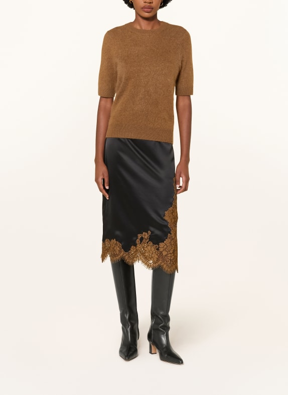 DOROTHEE SCHUMACHER Satijnen rok SHINY STATEMENT met kant ZWART / BRUIN