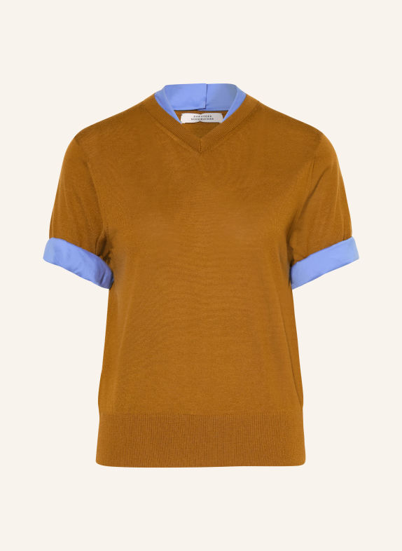 DOROTHEE SCHUMACHER Gebreid shirt CHIC MERINO in een materiaalmix BRUIN / LICHTBLAUW