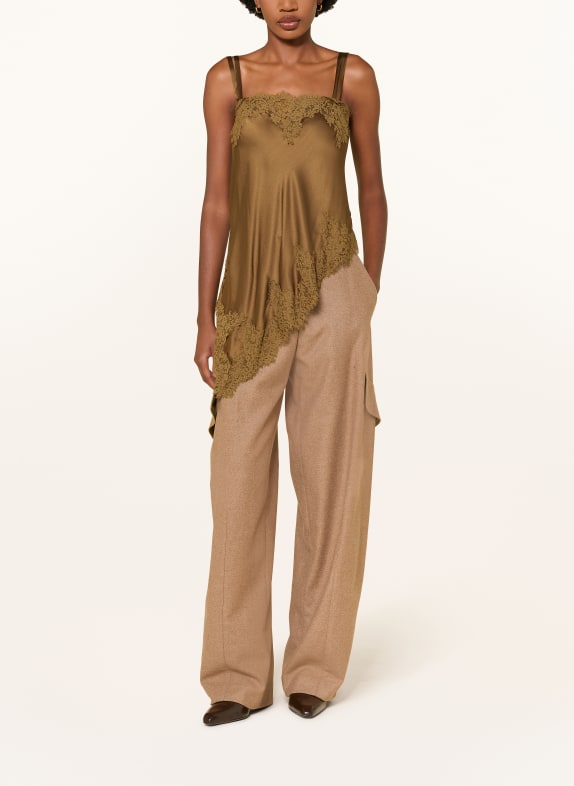 DOROTHEE SCHUMACHER Satijnen top SENSE OF SHINE met kant KAKI