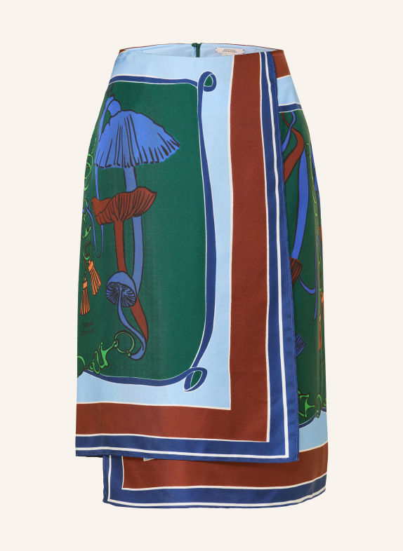 DOROTHEE SCHUMACHER COSMIC FUNGHI Silk Wrap-Style Skirt DARK GREEN / BROWN / BLUE
