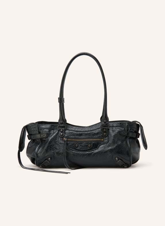 BALENCIAGA Schultertasche LE CITY EAST-WEST mit Nieten SCHWARZ