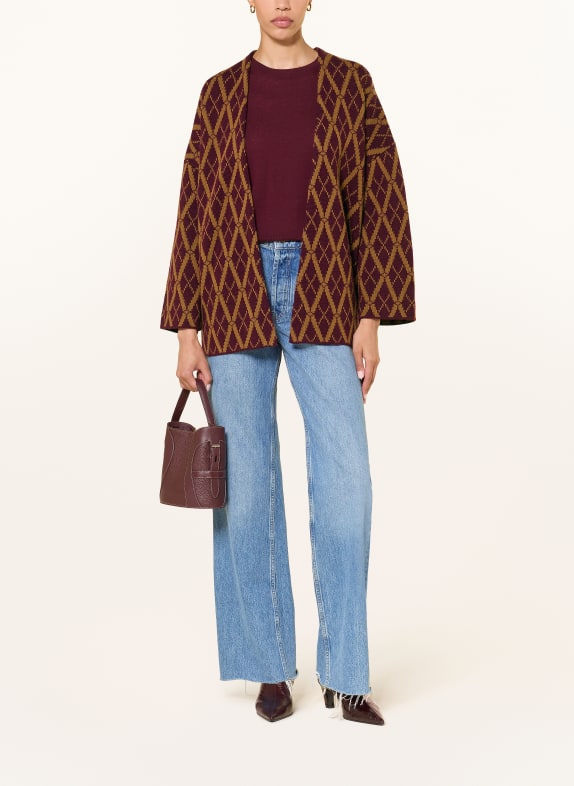 ALLUDE Vest met kasjmier CAMEL / DONKERROOD