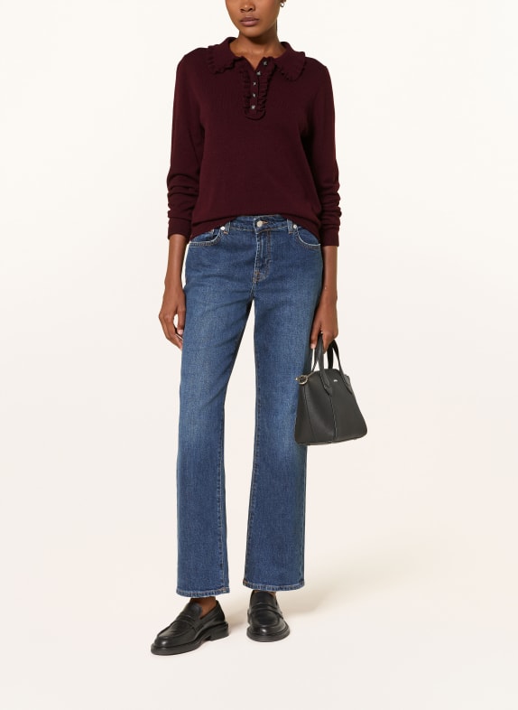 ALLUDE Trui met kasjmier en ruches DONKERROOD
