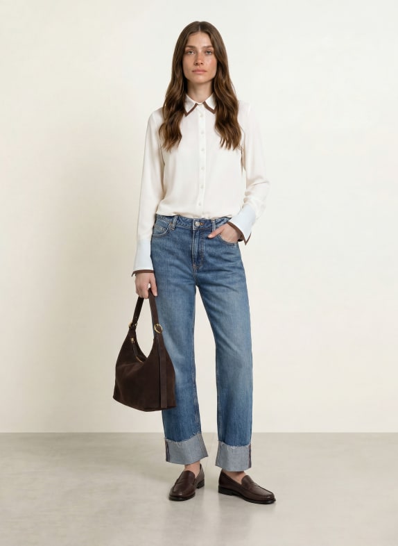 ÉMANOU Overhemdblouse met zijde WIT / MARRON FONCÉ
