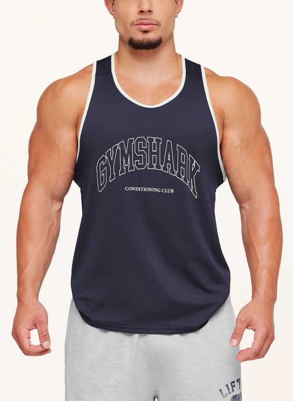 GYMSHARK Tanktop CONDITIONING COLLEGE TECH DUNKELBLAU / WEISS