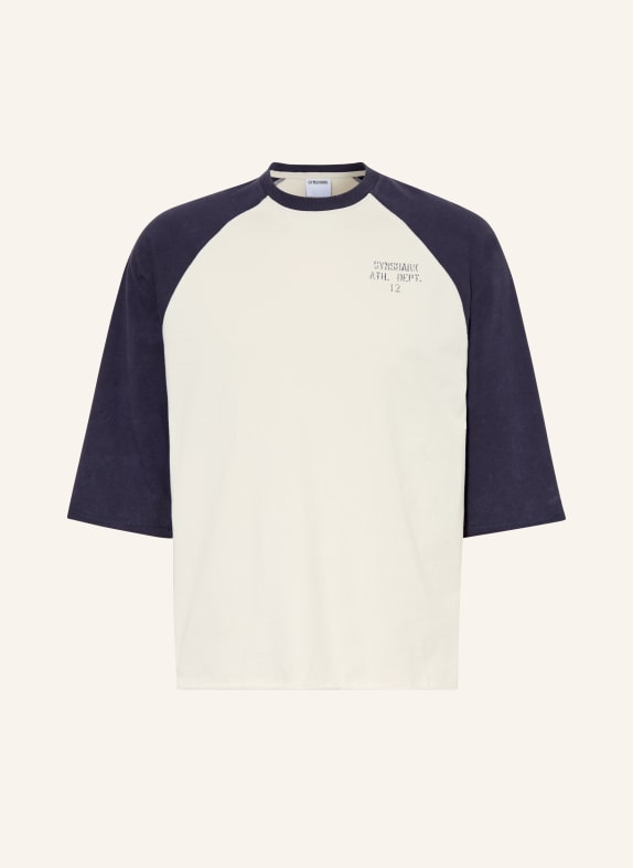 GYMSHARK Oversize-Shirt RETRO COLLEGIATE mit 3/4-Arm CREME / DUNKELBLAU