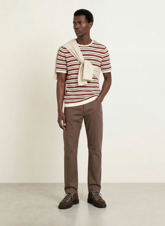 NN.07 Strikket T-shirt BARI CREME / BRUN / SORT