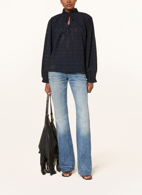 ULLA JOHNSON AVELIE-blouseshirt van opengewerkt kant DONKERBLAUW