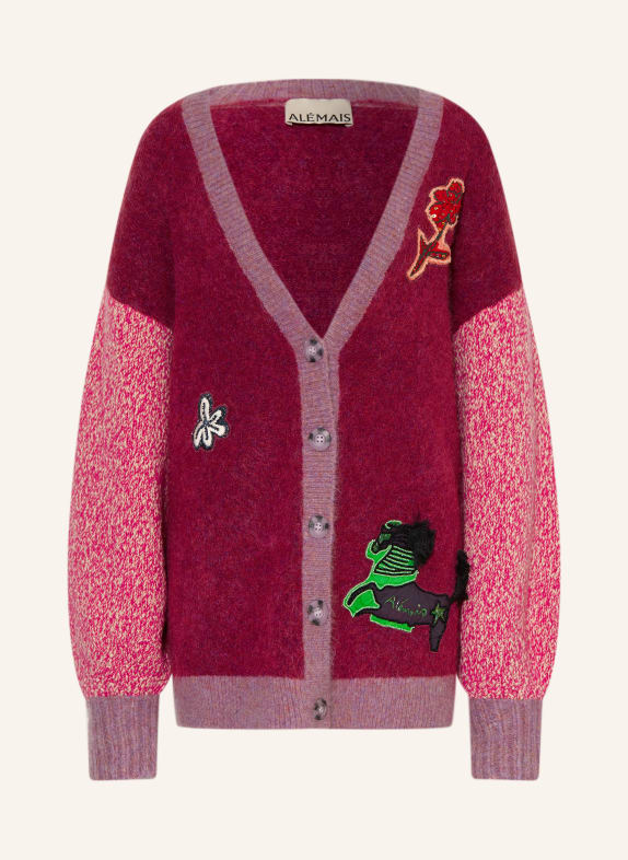 ALÉMAIS Oversized-Strickjacke MLAK mit Mohair und Alpaka DUNKELROT / PINK / WEISS
