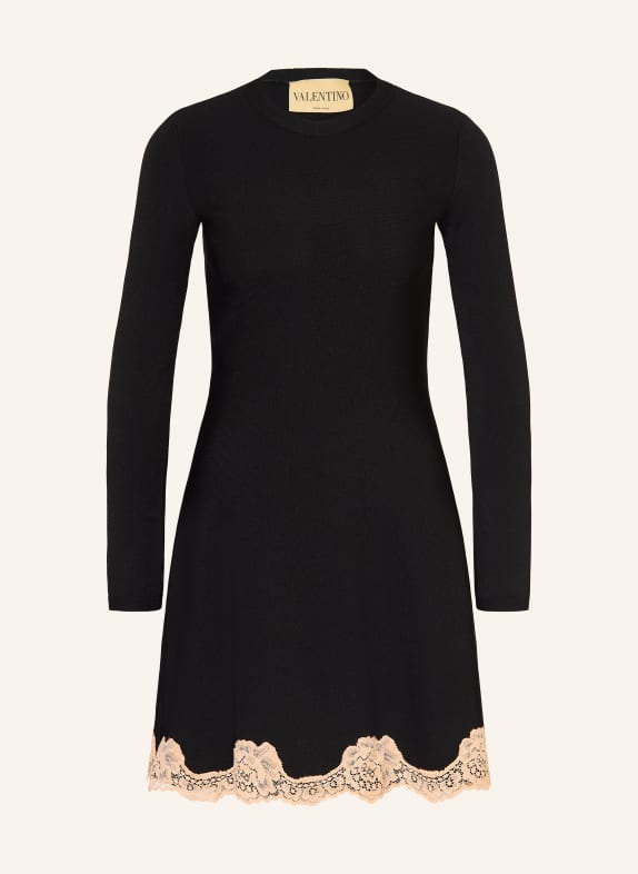 VALENTINO Strickkleid SOLID mit Spitze SCHWARZ / ROSÉ
