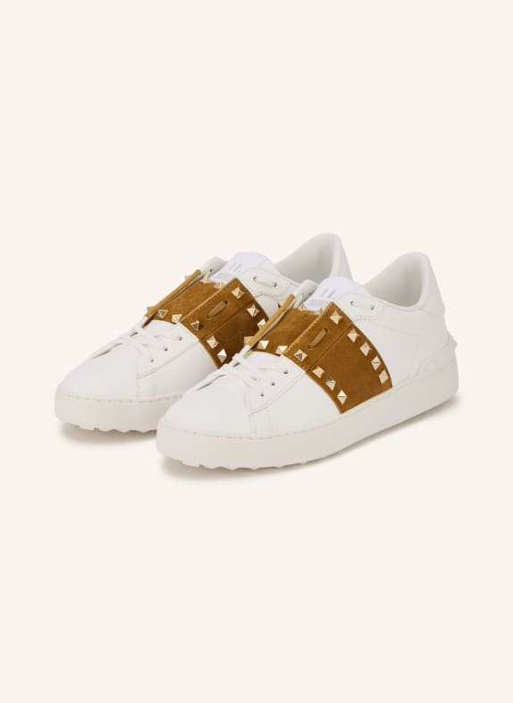 VALENTINO GARAVANI ROCKSTUD UNTITLED Sneakers with studs BROWN / GOLD / WHITE