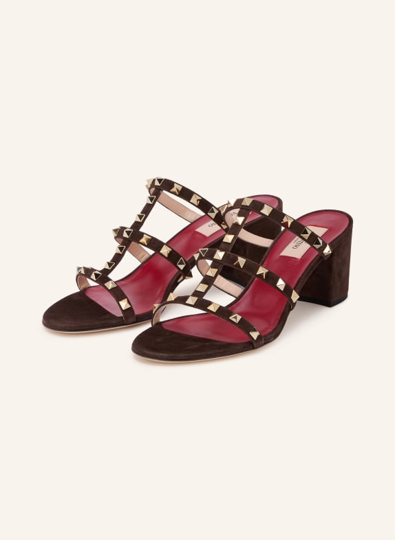 VALENTINO GARAVANI Mules ROCKSTUD mit Nieten DUNKELBRAUN / GOLD