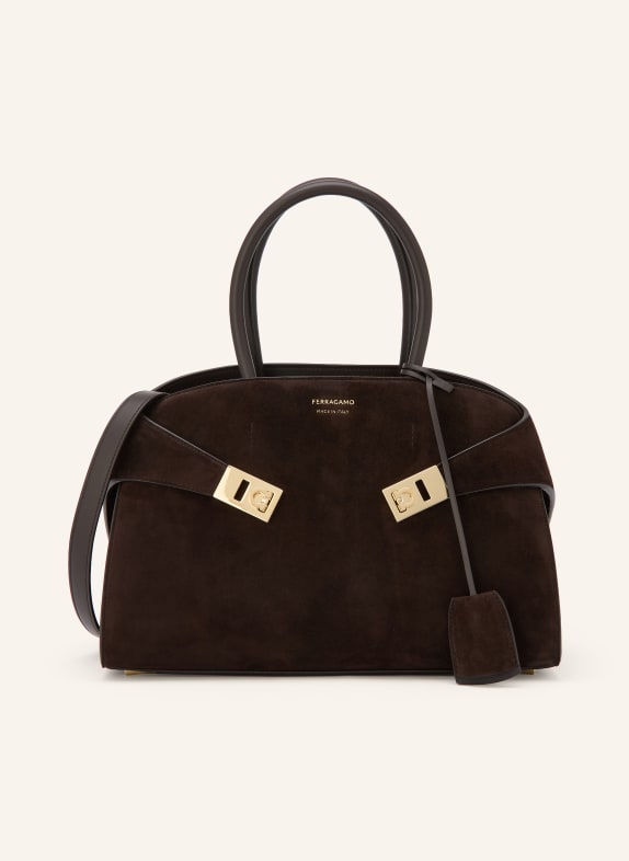 FERRAGAMO Schultertasche HUG DUNKELBRAUN / GOLD