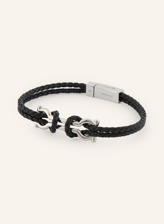 FERRAGAMO Lederarmband GANCINI SCHWARZ / SILBER