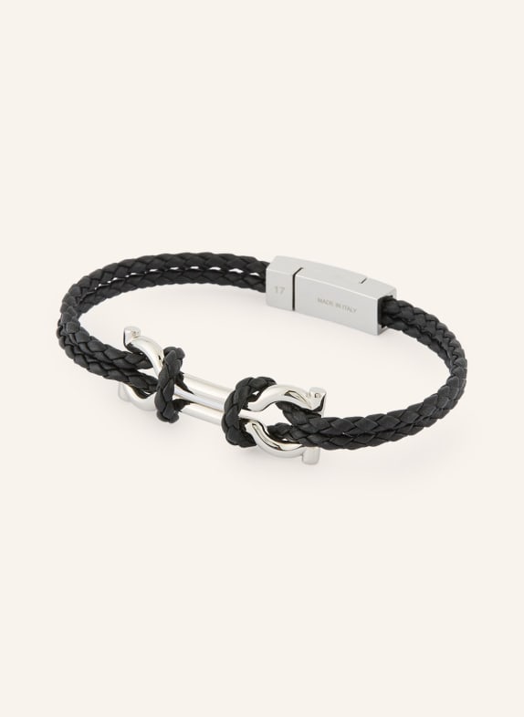 FERRAGAMO Lederarmband GANCINI SCHWARZ / SILBER