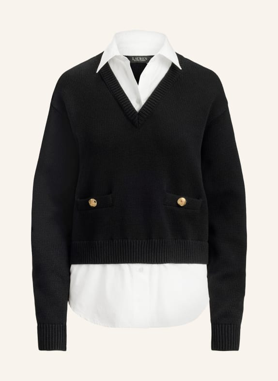 LAUREN RALPH LAUREN Pullover im Materialmix DUNKELBLAU / WEISS