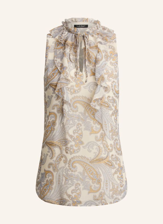 LAUREN RALPH LAUREN Blusentop mit Volants CREME / COGNAC / BLAU