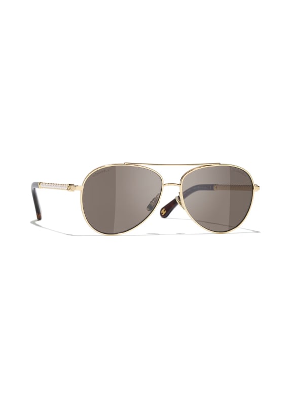 CHANEL Pilotenzonnebril met sierparels GOUD/BRUIN