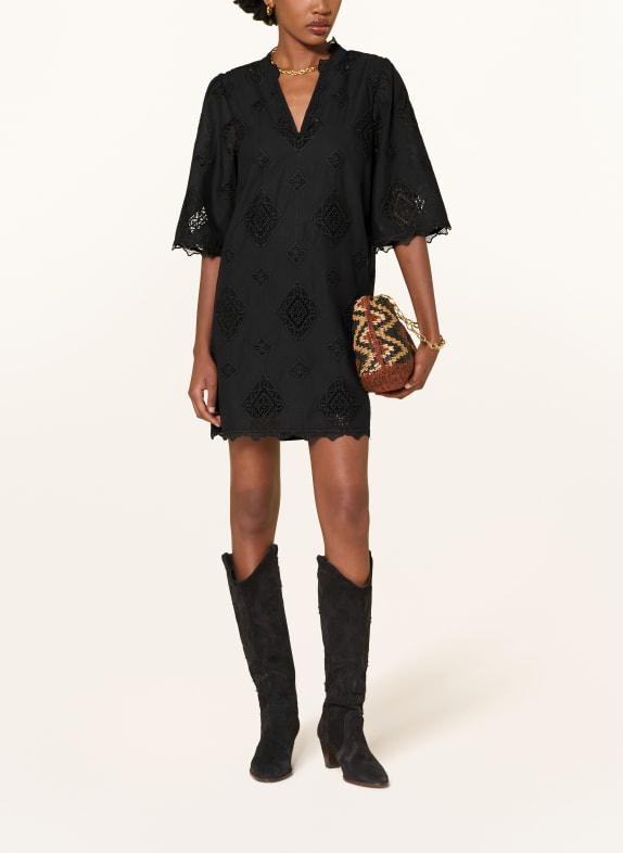 ba&sh Kleid MALO mit Lochspitze und 3/4-Arm SCHWARZ