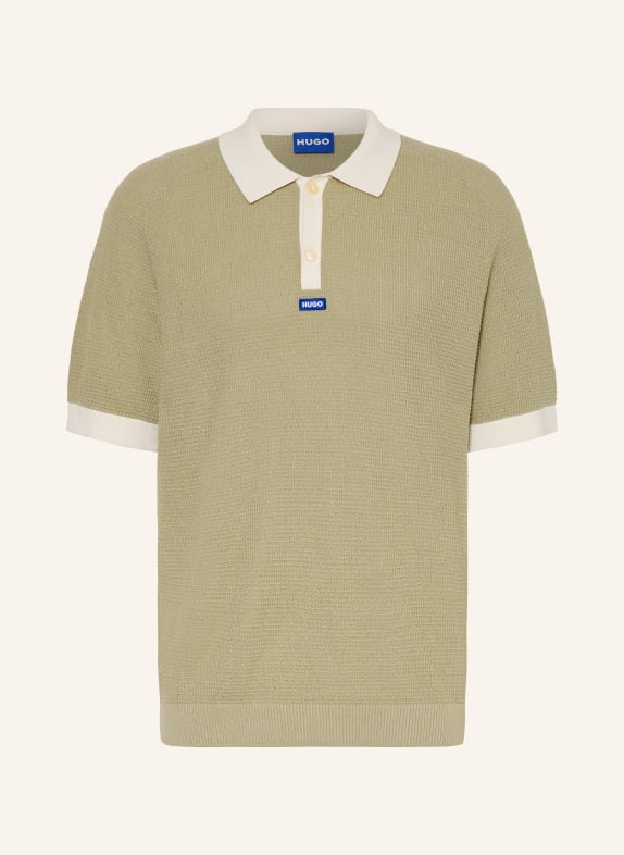 HUGO Gebreid poloshirt SIABLO LICHTGROEN / CRÈME