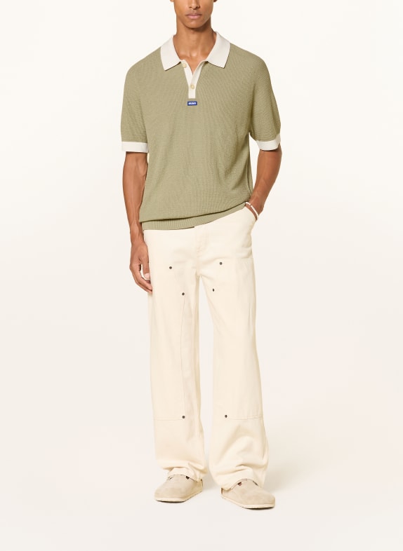 HUGO Gebreid poloshirt SIABLO LICHTGROEN / CRÈME