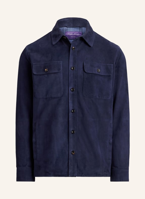 RALPH LAUREN PURPLE LABEL Leather overshirt DARK BLUE