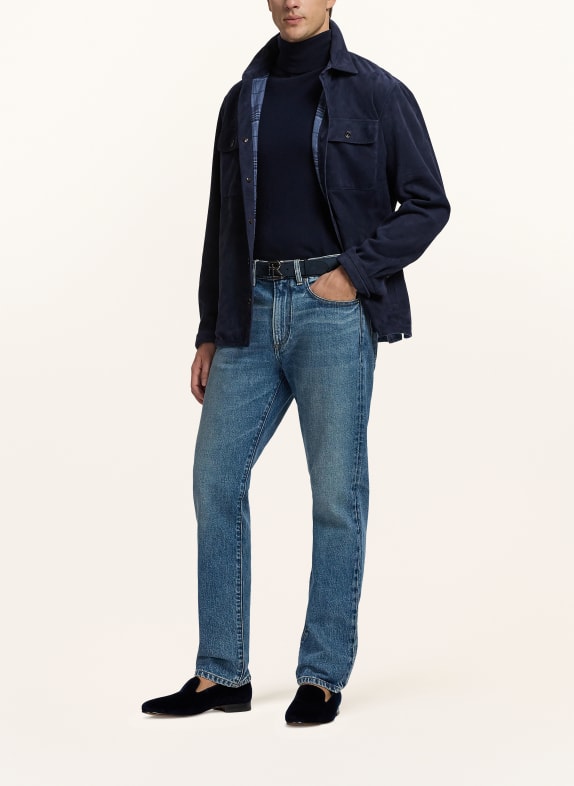 RALPH LAUREN PURPLE LABEL Överjacka i läder MÖRKBLÅ