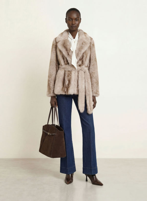 SEM PER LEI Faux fur jacket CREAM / DARK BROWN / BROWN