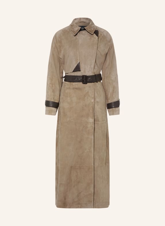 EMPORIO ARMANI Trenchcoat aus Leder TAUPE / DUNKELBRAUN