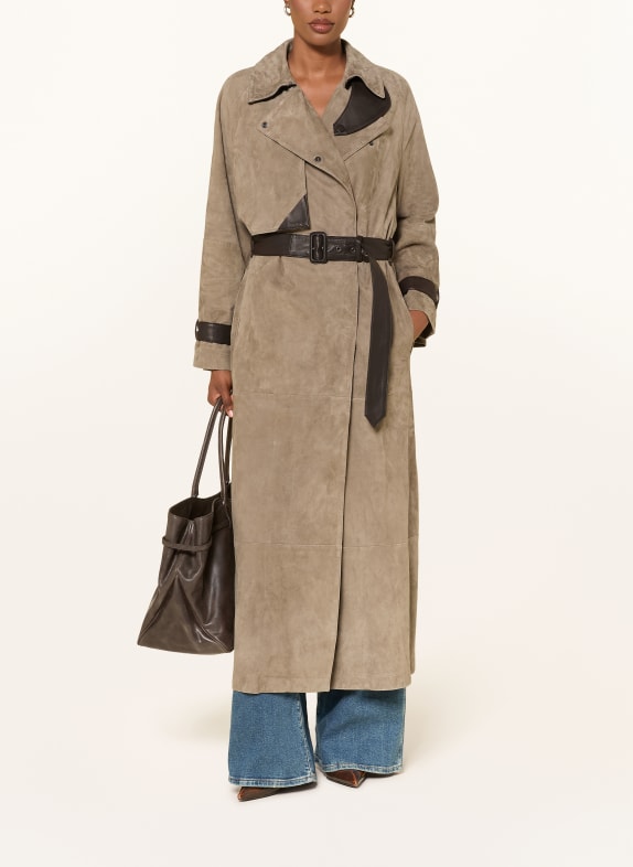 EMPORIO ARMANI Trenchcoat aus Leder TAUPE / DUNKELBRAUN