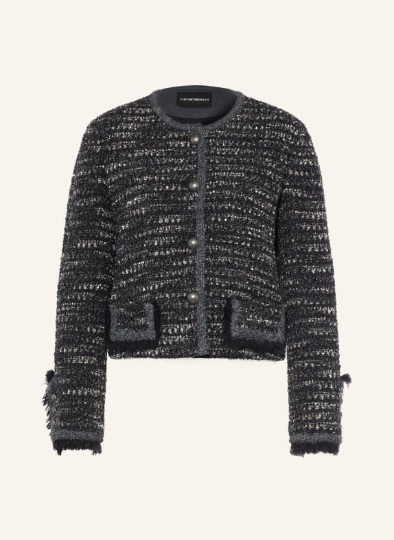 EMPORIO ARMANI Bouclé Blazer met glinsterend garen DONKERGRIJS / WIT / ZWART