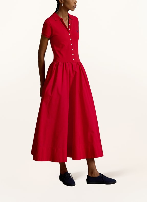 POLO RALPH LAUREN Polokleid im Materialmix ROT