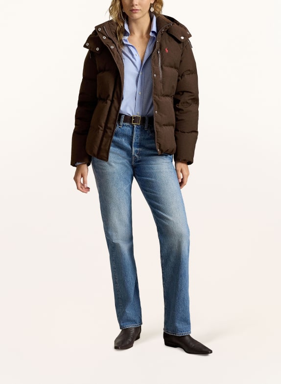 POLO RALPH LAUREN Daunenjacke mit abnehmbarer Kapuze DUNKELBRAUN