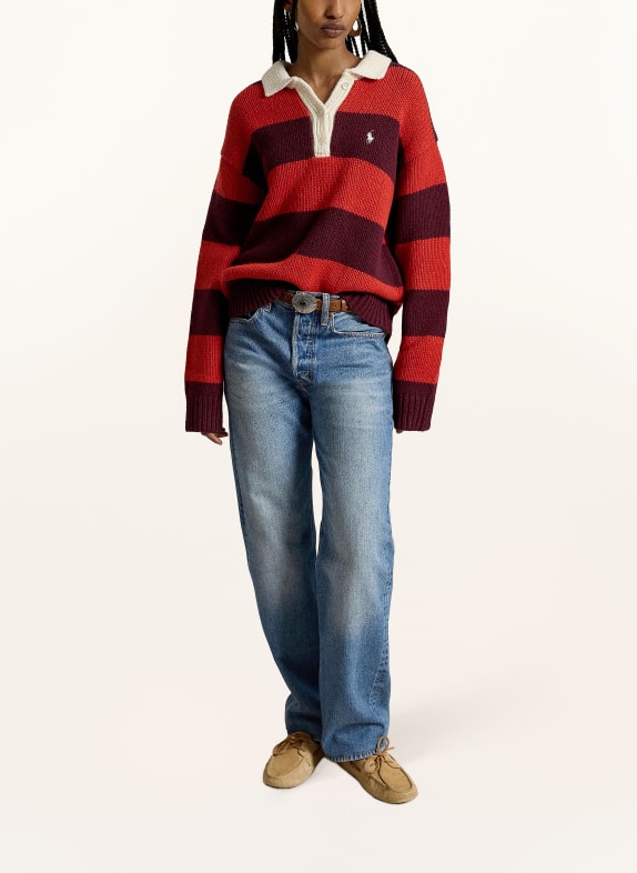 POLO RALPH LAUREN Knit polo shirt RED / ECRU / DARK PURPLE