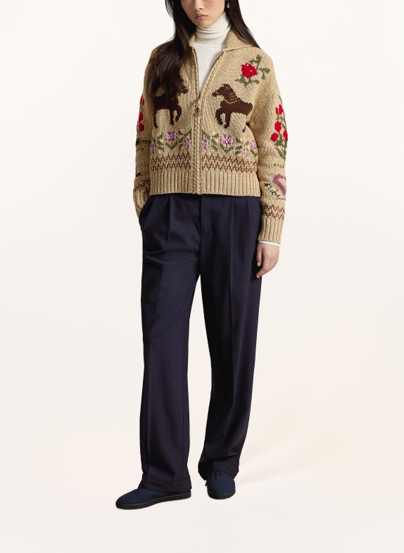 POLO RALPH LAUREN Stickad kofta LJUSBRUN / RÖD / GRÖN
