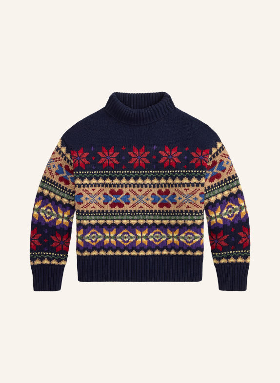 POLO RALPH LAUREN Pull à col roulé BLEU FONCÉ / BEIGE / ROUGE FONCÉ