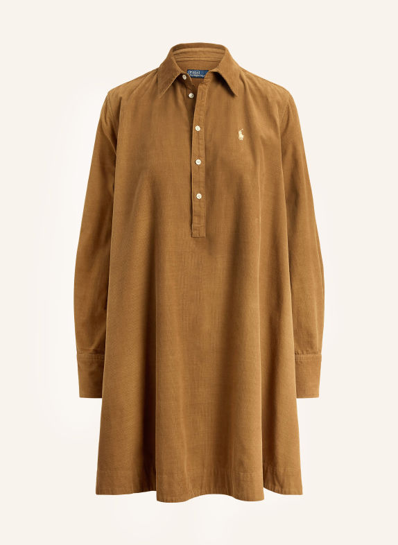 POLO RALPH LAUREN Hemdblusenkleid aus Cord COGNAC