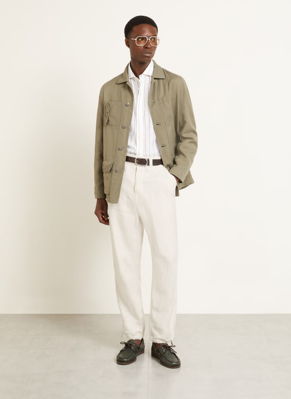 BRUNELLO CUCINELLI Lněné kalhoty Regular Fit KRÉMOVÁ