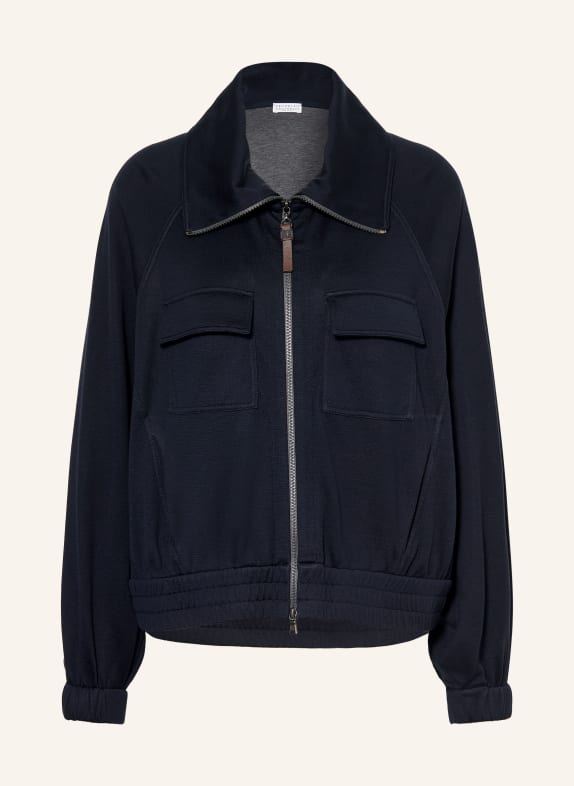 BRUNELLO CUCINELLI Bluza rozpinana z jedwabiem GRANATOWY