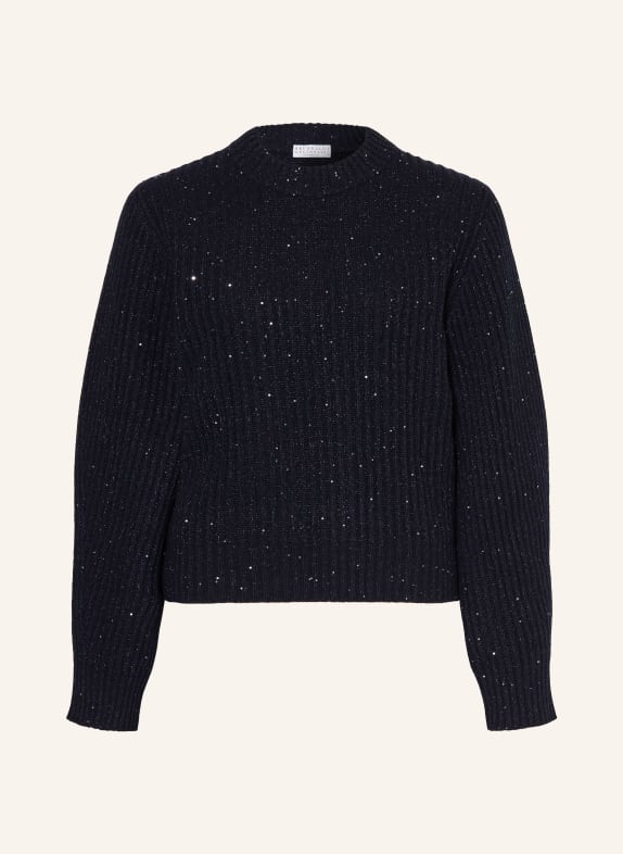 BRUNELLO CUCINELLI Pullover mit Cashmere und Glitzergarn DUNKELBLAU