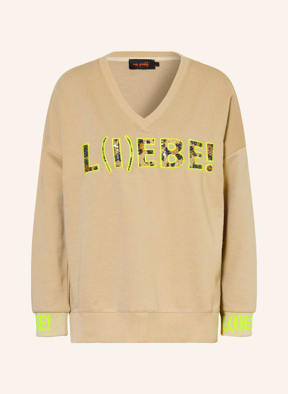 miss goodlife Sweatshirt à paillettes BEIGE / MARRON FONCÉ / JAUNE FLUO