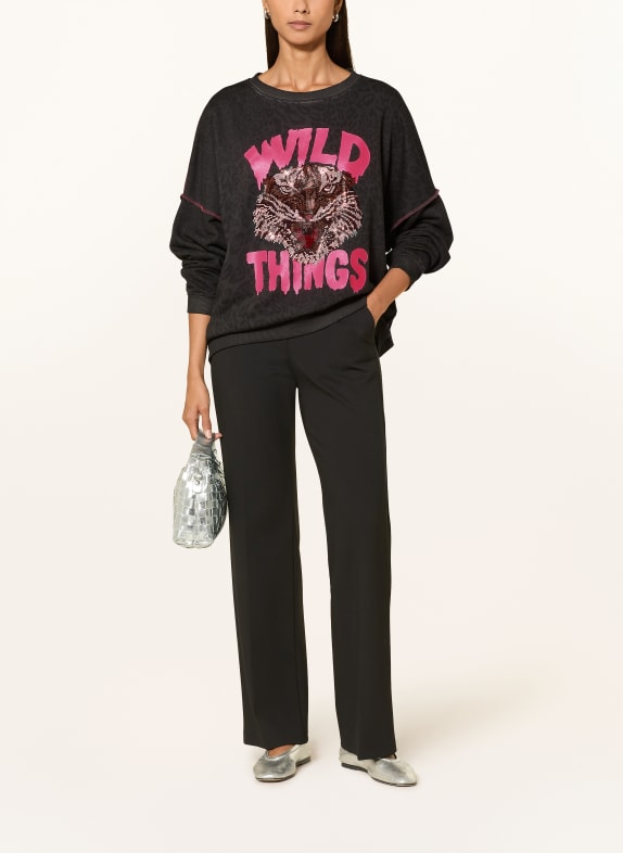 miss goodlife Oversized-Sweatshirt met sierstenen DONKERGRIJS / NEONROZE / ZWART