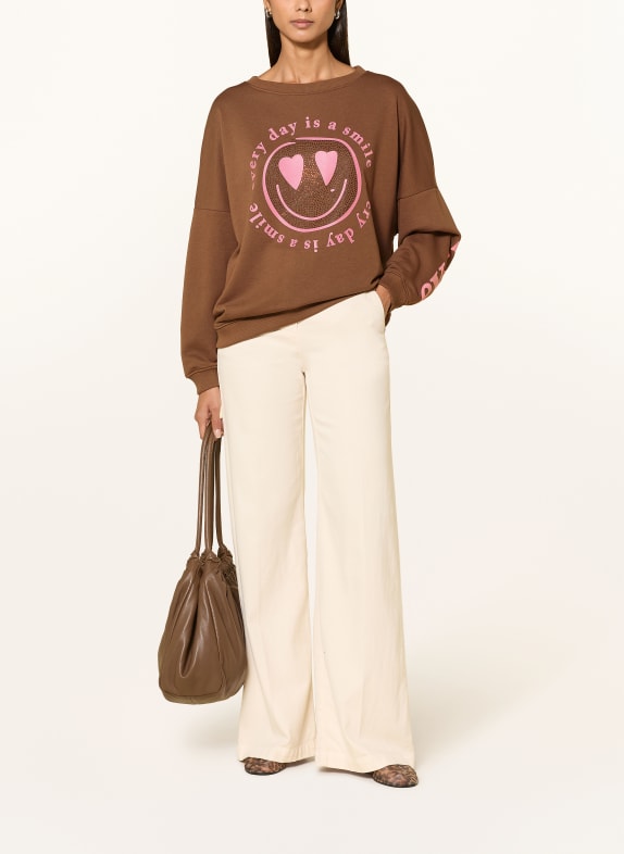 miss goodlife Oversized-Sweatshirt met sierstenen BRUIN / ROZE