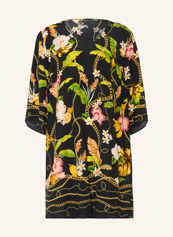Charmline Sukienka plażowa IMPERIAL TROPICS z rękawami 3/4 CZARNY / ŻÓŁTY / JASNOZIELONY