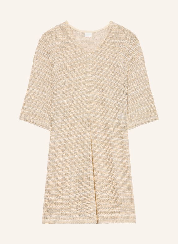 Charmline Robe de plage IMPERIAL TROPICS à manches 3/4 et fil pailleté BLANC / OR / MARRON CLAIR