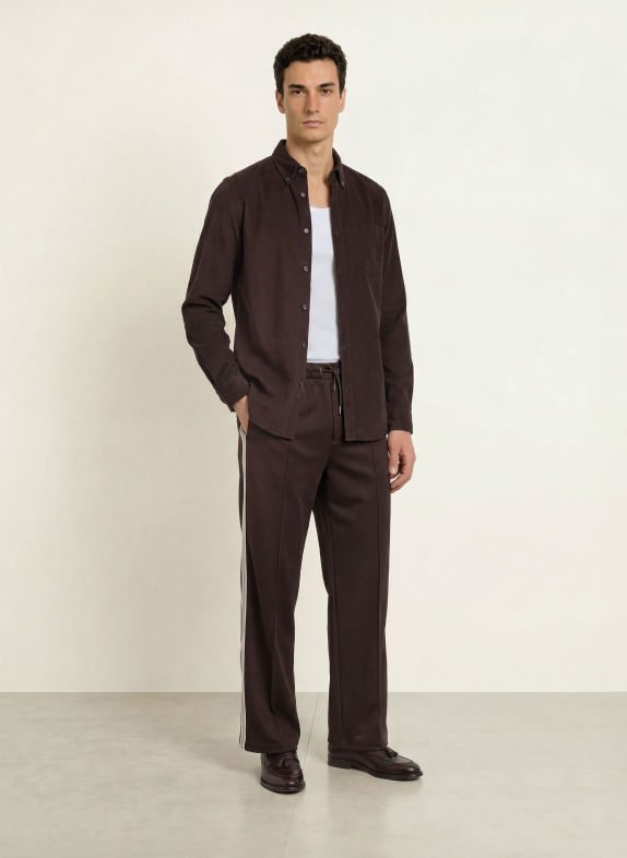 FRED PERRY Corduroy overhemd, slim fit MARRON FONCÉ