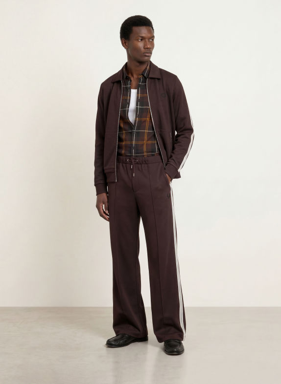 FRED PERRY Track Pants mit Galonstreifen DUNKELBRAUN / CREME