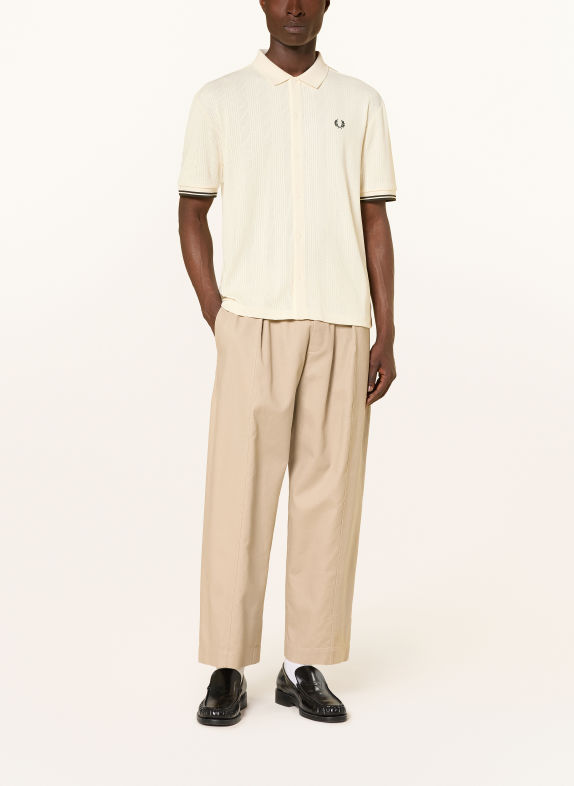 FRED PERRY Gebreid overhemd, slim fit ECRU / DONKERGROEN