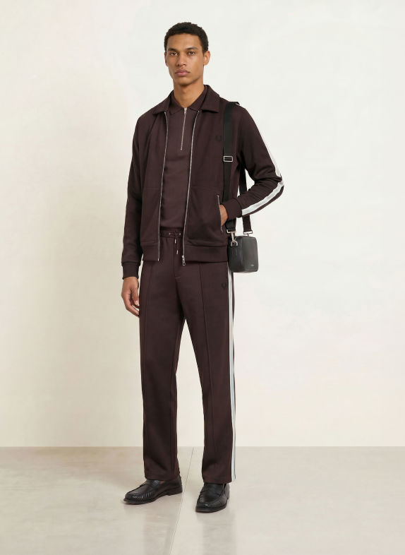 FRED PERRY Träningsjacka med resår MÖRKBRUN