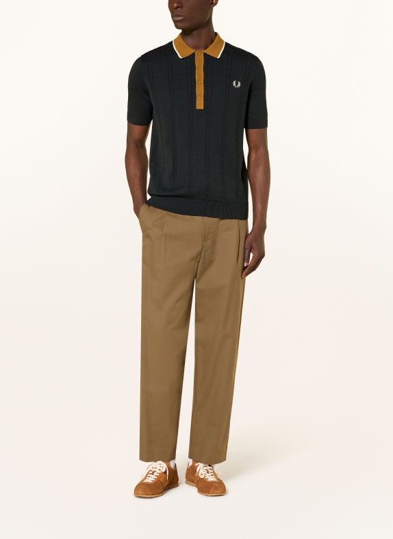 FRED PERRY Knit polo shirt DARK GREEN / COGNAC